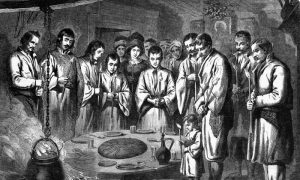Божић у српској кући. Илустрација из 1866.
