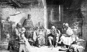 Деда прича шта је негда било, Црна Гора. Новинска ксилографија око 1880. Преузето са www.staresrpskeslike.com
