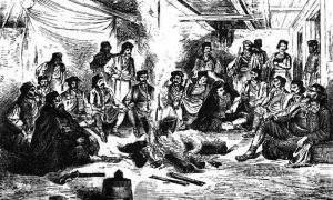 Српски устаници већају, Херцеговина 1875. Илустрација из часописа Српска зора, Беч.