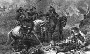 Башибозлуци спаљују село. Новинска ксилографија из 1875. Преузето са www.staresrpskeslike.com