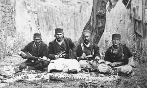 Албанци из Дебра, Македонија. Фотографија Јозефа Шекелија из 1863.