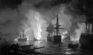 Поморска битка код Чесме, 5. - 7. јул 1770. Слика Ивана Константиновића Ајвазовског из 1848.