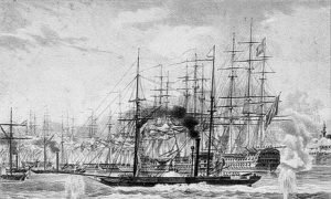Британски брод Феникс у току бомбардовања Акре, 3. новембар 1840.
