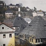 Кастел (тврђава) и џамија у Јајцу, поглед из хотела, 13. октобар 1912. (фото www.albert-kahn.hauts-de-seine.fr)