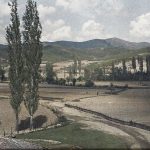 Обрађено земљиште са косинама и храстовим дрвећем и две тополе у првом плану, околина Ресена, мај 1913. (фото www.albert-kahn.hauts-de-seine.fr)