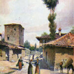 Ћустендил, Пиргос кула на разгледници 1908. (аутор Joseph Oberbauer)